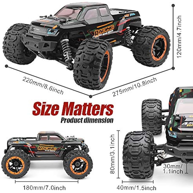 RC Cars 16889, 1:16 Scale 2.4Ghz Remote Control Truck 4×4 Off Road Trucks, Waterproof RTR RC Monster Truck 36KM/H, Remote Controlled Toys for Kids and Adults with 2 Batteries 35+ mins Play