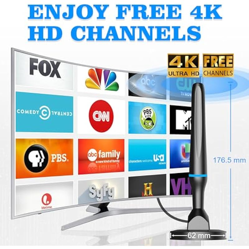 TV Antenna for Smart TV Without Cable, 2024 Newest Digital HDTV Antenna Indoor Outdoor, 360° Reception Indoor TV Antenna with Strong Magnetic Base, Support 4K 1080p for Free Local Channels Canada