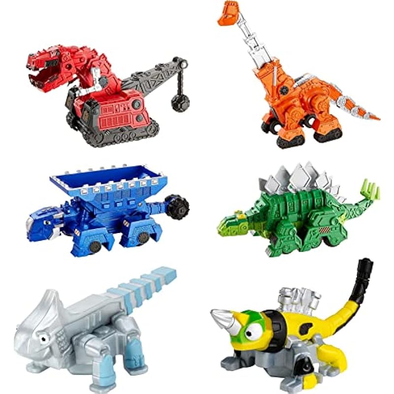 Dinotrux Multipack with 6 Character Toy Cars, Half Dinosaur & Half Construction Vehicle, Includes Ty Rux, Ton-Ton & Skya