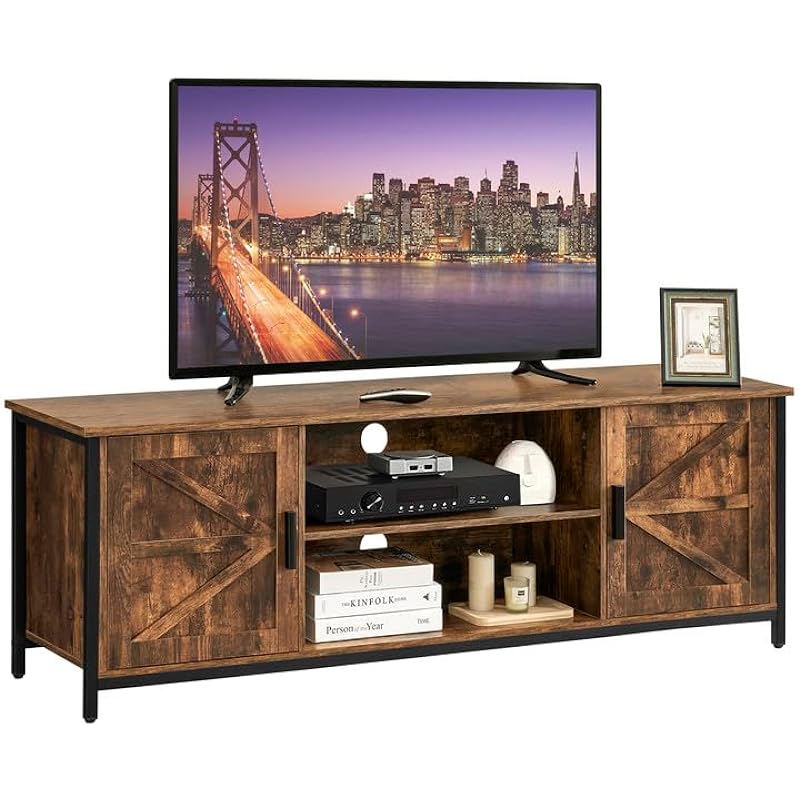 WEENFON Farmhouse TV Stand for up to 65 Inch TV, Entertainment Center with 2 Barn Doors, TV Stand for Living Room, TV Console with Cable Management, Rustic BrownCWFTS06F