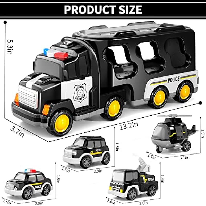 Doloowee Police Truck Toys Toddlers 3 4 5 6 Years Old, 5 in 1 Truck Friction Power Toy Car Christmas Birthday Gifts for Boys & Girls 3-5