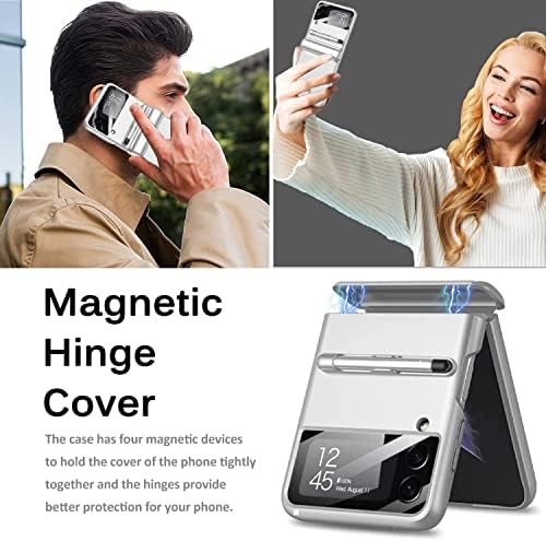 Miimall Compatible Galaxy Z Flip 3 Case with S Pen, Samsung Z Flip 3 Case with Magnetic Hinge, Z Flip 3 Case with Camera Lens Screen Protector Film for Samsung Galaxy Z Flip 3 5G (Silver)