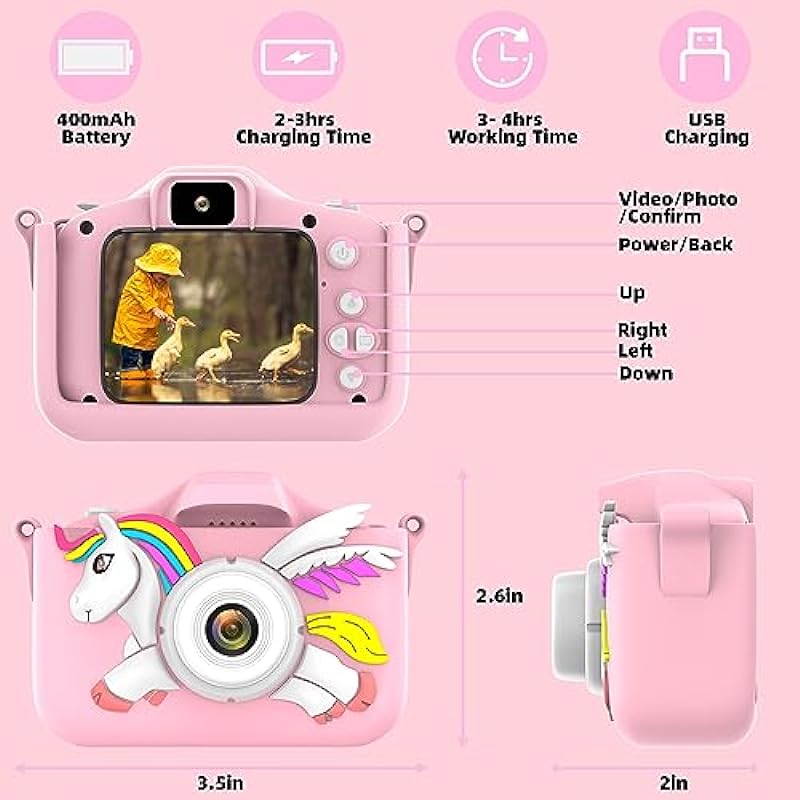 Kids Camera for Girls Boys Toddlers Childrens Age 3-8 Digital Selfie with 64GB SD Card for Son Daughter Grandson Granddaughter Christmas Birthday Gifts