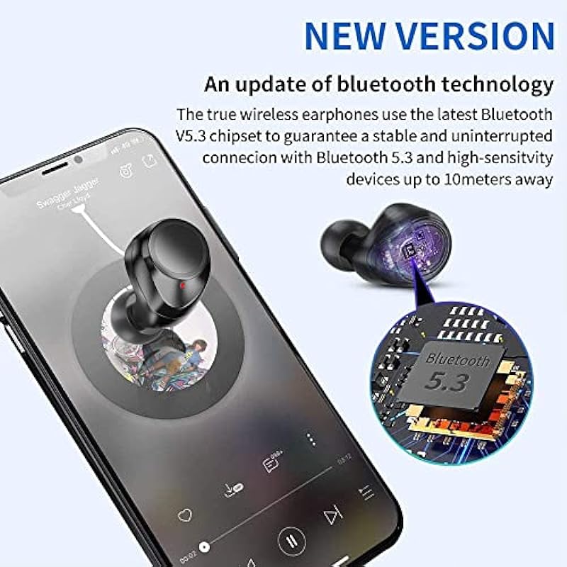 Wireless Earbuds, 100H Playtime Bluetooth 5.3 Touch Control IPX7 Waterproof Ture Wireless Bluetooth Earbuds with LED Digital Display Mic Earphone in-Ear for iPhone Android