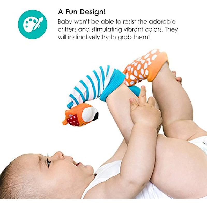 bblüv – Düo – Foot Finders with Rattle – Baby Motor Skills Development (Fox and Owl)