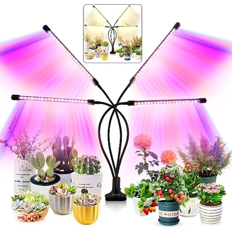 LEOTER Grow Light for Indoor Plants – Upgraded Version 80 LED Lamps with Full Spectrum & Red Blue Spectrum, 3/9/12H Timer, 10 Dimmable Level, Adjustable Gooseneck,3 Switch Modes