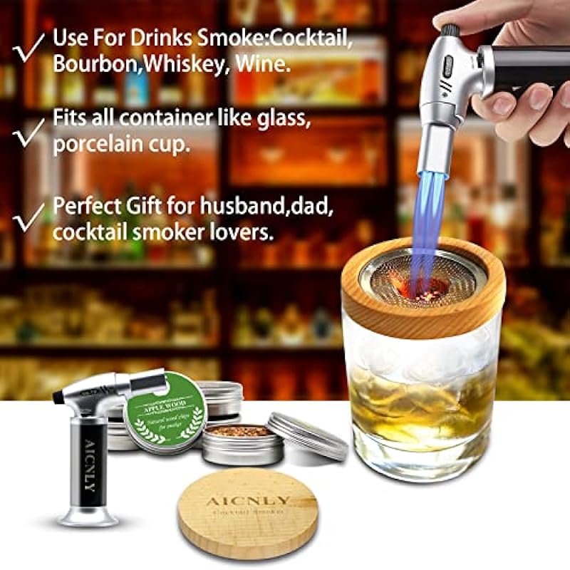 AICNLY Cocktail Smoker Kit-Old Fashioned Smoker Kit, Bourbon Drink Smoker Infuse Kit With 6 Flavor Wood Chips, Gift for Whiskey Smoker Lover & Perfect for Father’s Day.