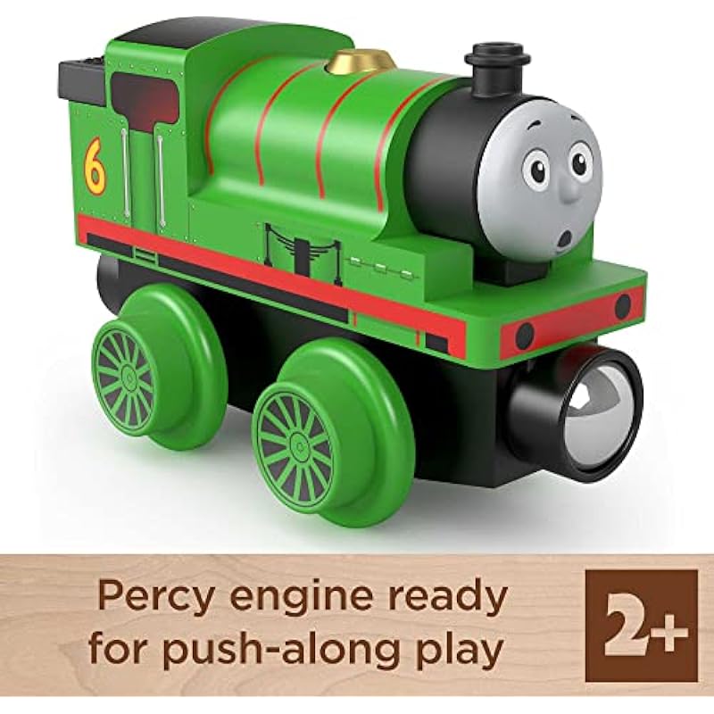 Fisher-Price Thomas & Friends Wooden Railway, Percy Engine, push-along toy train made from sustainably sourced wood for toddlers and preschool kids