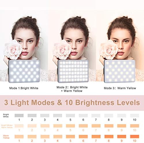 Newmowa 60 LED High Power Rechargeable Clip Fill Video Light with Front & Back Clip, Adjusted 3 Light Modes for Phone, iPhone, Android, iPad, Laptop, for Makeup, Vlog, TikTok, Video Conference