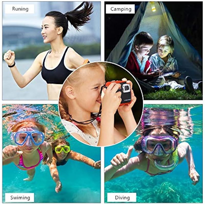 Kids Camera, Waterproof/Shockproof Digital Camera for Child 2.0inch Large Screen, 12MP, 1280 x 720HD, High Definition Underwater Swimming Digital Camera Camcorder