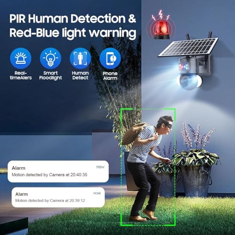 Solar Camera Security Outdoor,3MP HD 2.4G WiFi 15000mAh Solar Powered Cameras for Home,PIR Motion Sensor Color Night Vision Light with Siren,Remote Control(Black)
