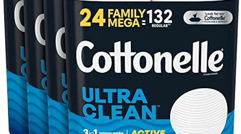 Cottonelle Ultra Clean Toilet Paper with Active Cleaningripples Texture, Strong Bath Tissue, 24 Family Mega Rolls (24 Family Mega Rolls = 132 Regular Rolls) (4 Packs of 6), 388 Sheets per Roll.