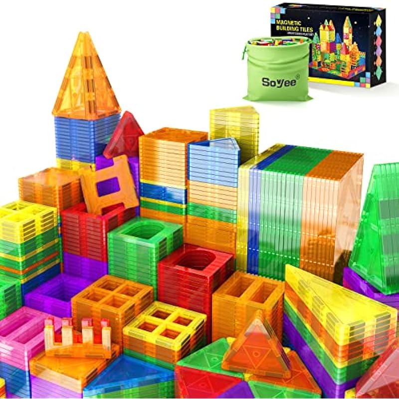 Compatible Magnetic Tiles Building Blocks – 102pcs Advanced Set, STEM Toys for 3+ Year Old Boys and Girls Learning by Playing Montessori Toys Toddler Kids Activities Games Christmas New Year Gifts