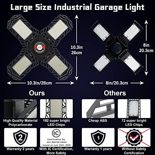 Garage Lights, PierShine LED Garage Light, 6500K Super Bright Garage Ceiling Light Led Fixiture Work Light with E26/E27, Deformable Led Shop Light for Garage, Workshop, Shop (120W-2P)