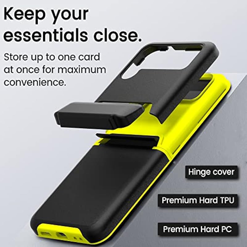 XIIICASE Galaxy Z Flip 4 Case Wallet with Hinge Protection [Card Slot] Shockproof Protective TPU Cover for Samsung Galaxy Z Flip 4 5G (Black Green)