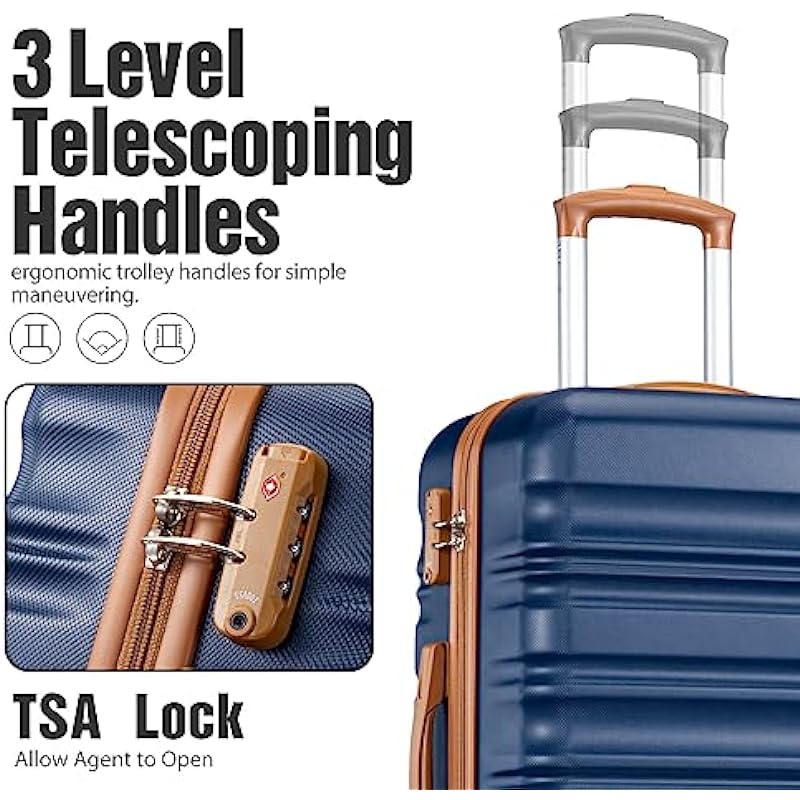 LONG VACATION Luggage Set 4 Piece Luggage Set ABS Hardshell TSA Lock Spinner Wheels Luggage Carry on Suitcase(Navy, 6 Piece Set)