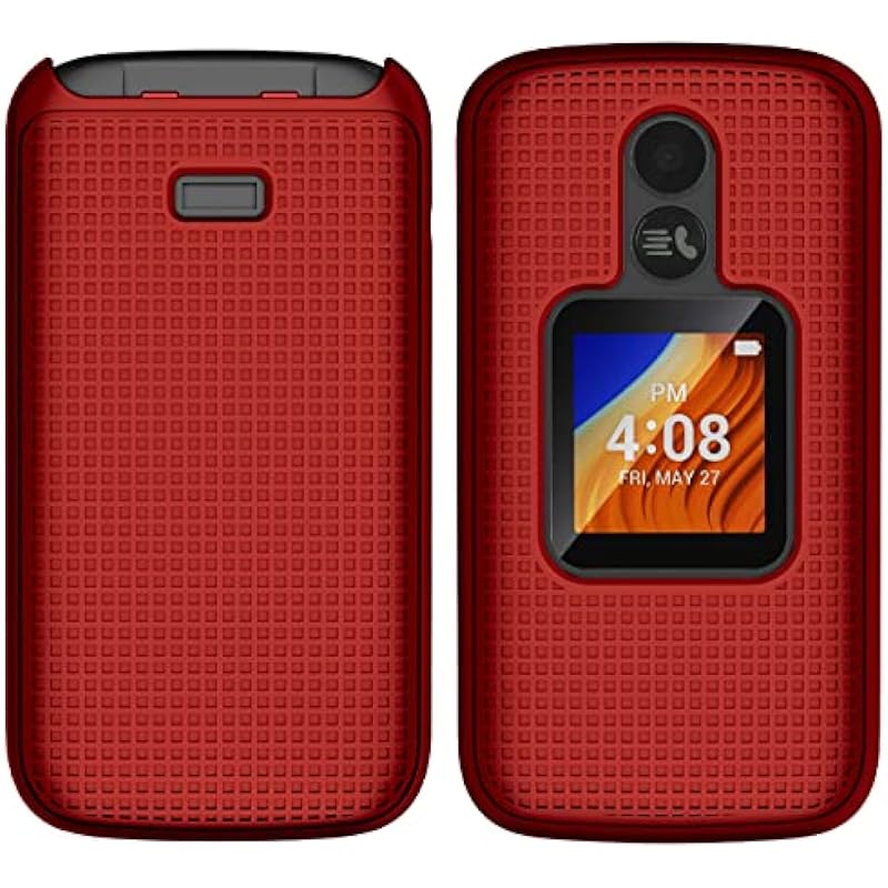 Case for Alcatel TCL Flip 2 Phone (2022), NakedcellPhone [Grid Texture] Slim Hard Shell Protector Cover for T408DL / TFALT408DCP – Red