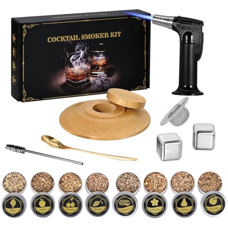 Cocktail Smoker Kit,Gifts for Men, Whiskey Smoking Kit, Bourbon Smoking Kit,Cocktail Smoker,Drink Smoker kit,Drink Smoker Kit,8 Flavors of Wood Chips to Experience DIY Party