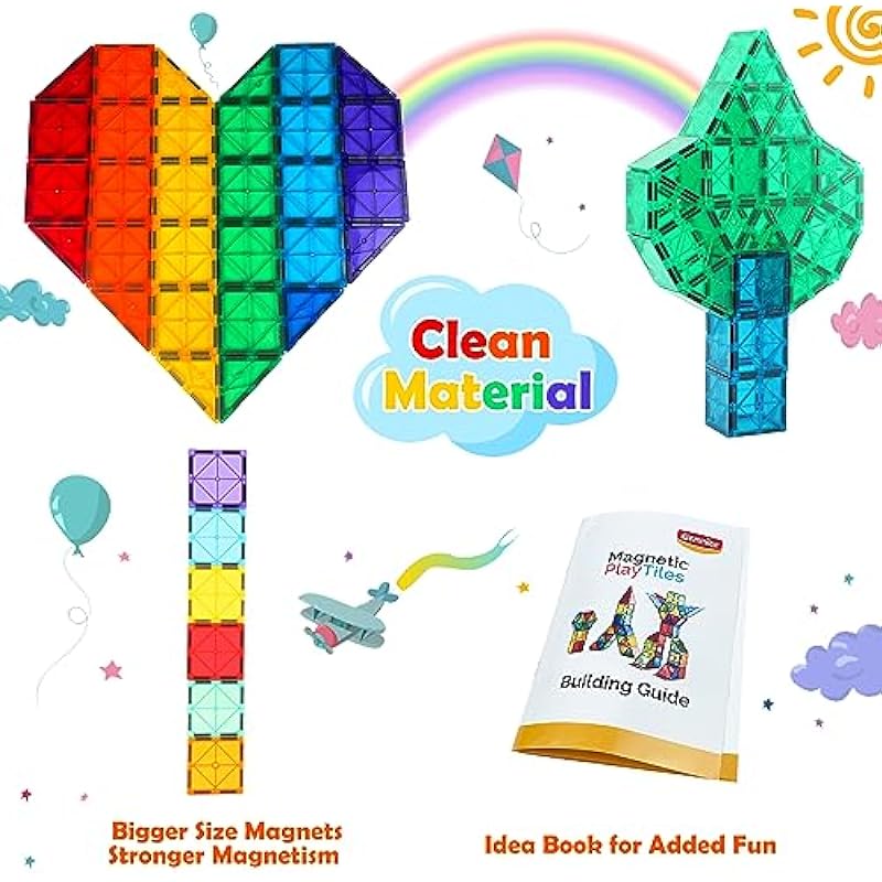 Gemmicc Magnetic Tiles Building Blocks for Kids, STEM Approved Educational Toys,3D Magnet Puzzles Stacking Blocks for Boys Girls,100 PCS Advanced Set with 2 Cars