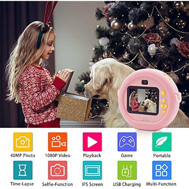 Kids Camera 1080P,Toddler HD Digital Dual Cameras,Children Video Record Camcorder Smart Focus Cartoon Selfie Camera for 3-12 Year Old Boys Girls Birthday Toys Gifts-32GB SD Card