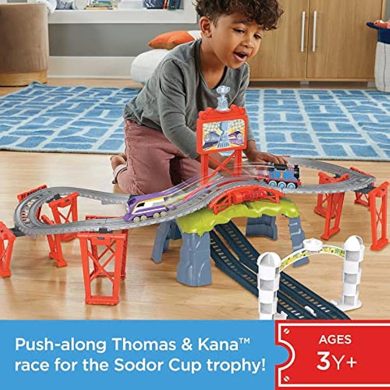 Thomas & Friends Diecast Toy Train Set Race For The Sodor Cup With Thomas & Kana Engines & Track For Preschool Kids Ages 3+ Years