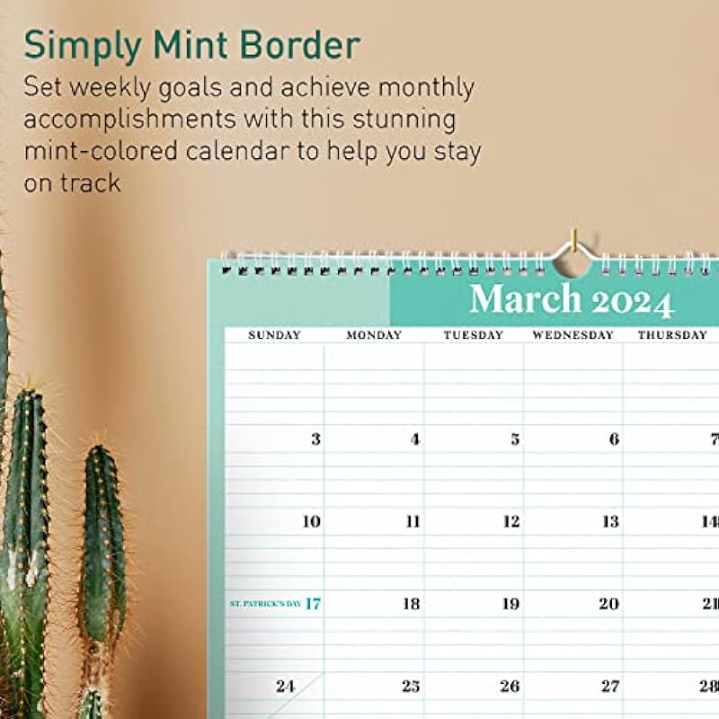 S&O Simply Mint 2024 Wall Calendar Runs from Now to December 2024 – Tear-Off Monthly Calendar for your office – Academic Wall Calendar – Hanging Calendar with 12 Month Mini-Calendars – 13.5″x10.5”in