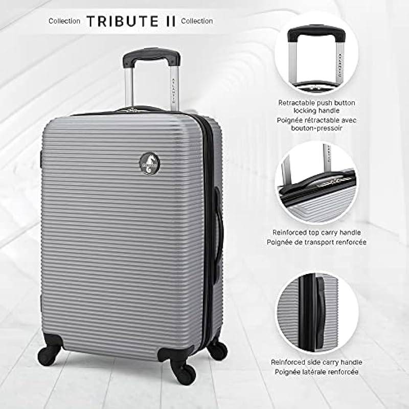 Atlantic Tribute II Medium Luggage – Hardside Expandable Spinner Luggage 24-Inch., Silver