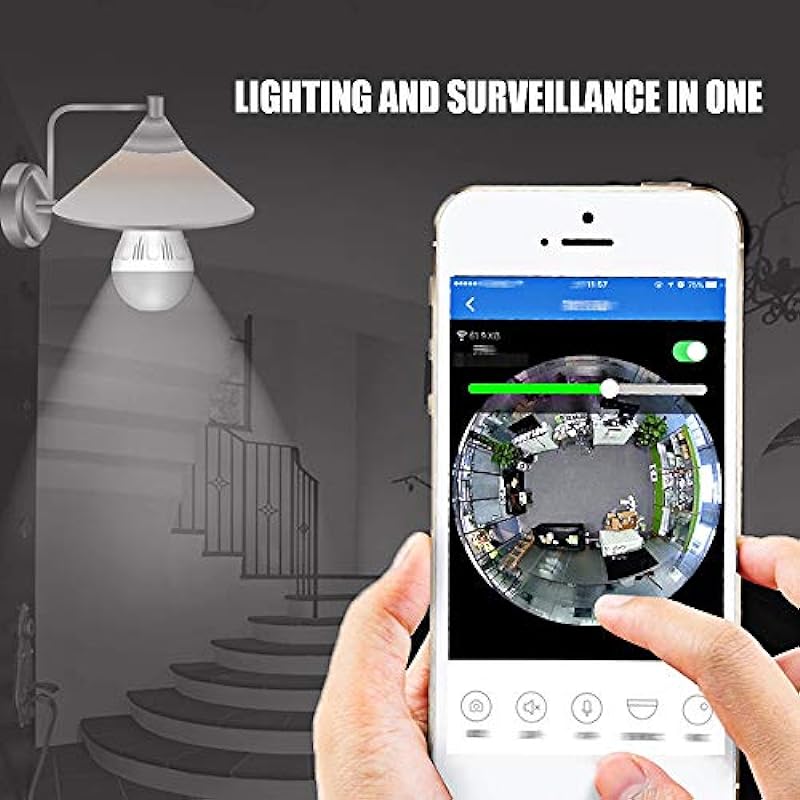 WiFi Bulb Security Camera 1080P HD – Wireless 360 Degree Panoramic IP Camera Light – 2MP LED Light Camera Lamp – Floodlight and Infrared Night Vision, Motion Detection, Alarm Events for Home Surveillance