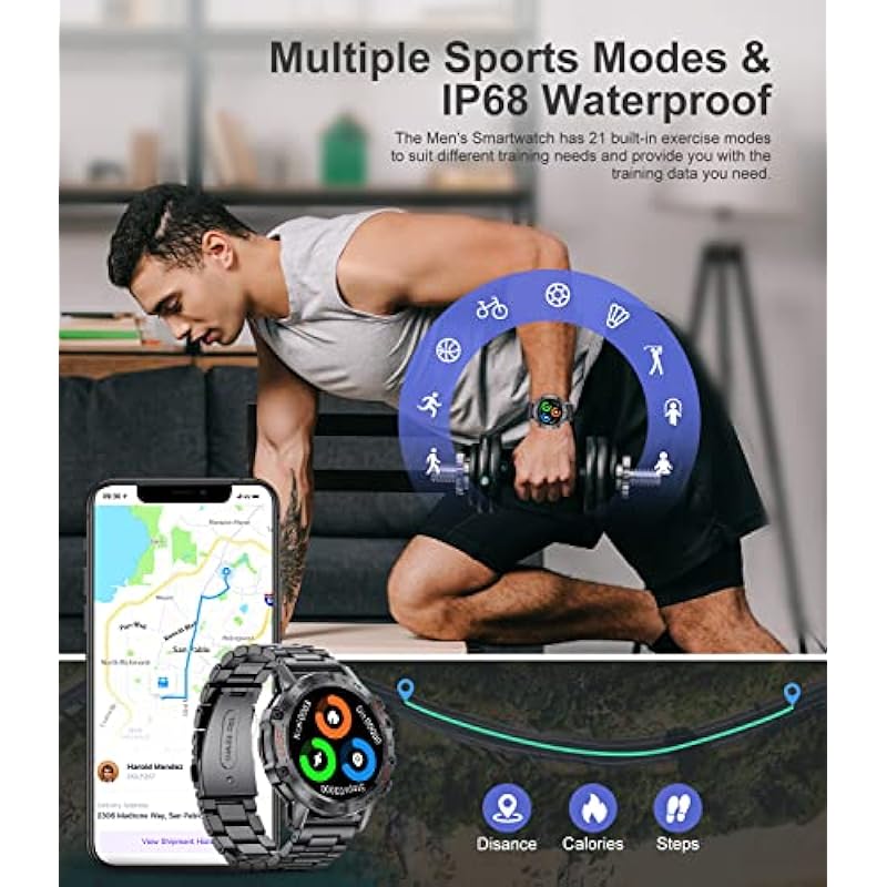 LIGE Military Smart Watch, 1.39” HD Tactical Smart Watch for Men with Bluetooth Call/Heart Rate/Blood Pressure/Sleep Monitor, Sport Watch with 21 Sport Modes, IP68 Smartwatch for iOS Android, Black