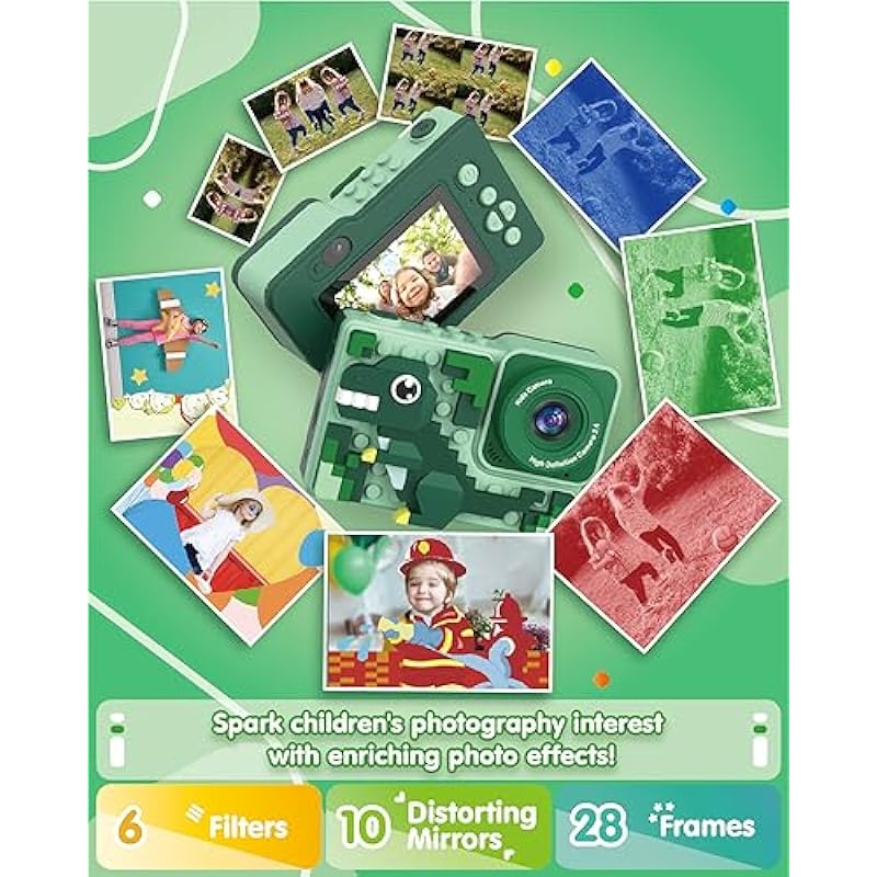 Kids Dinosaur Digital Camera Toys: [2023 Upgrade] Kizeefun 3-12 Year Old Boys Christmas Birthday Gifts, Mini HD Selfie Video Baby Camera for 3 4 5 6 7 8 9 Toddler Children with 32GB Card