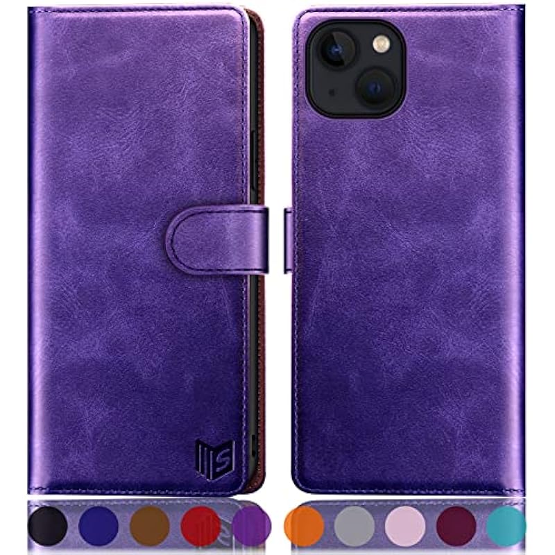 SUANPOT for iPhone 14 6.1″ Wallet case with RFID Blocking Credit Card Holder,Flip Book PU Leather Protective Cover Women Men for Apple 14 Phone case Purple