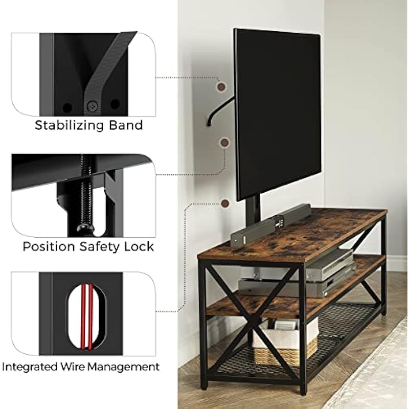 Seventable TV Stand with Mount and Power Outlet 51″, Swivel TV Stand Mount for 32/45/55/60/65/70 inch TVs, Height Adjustable TV Entertainment Center with Cable Management, Rustic Brown