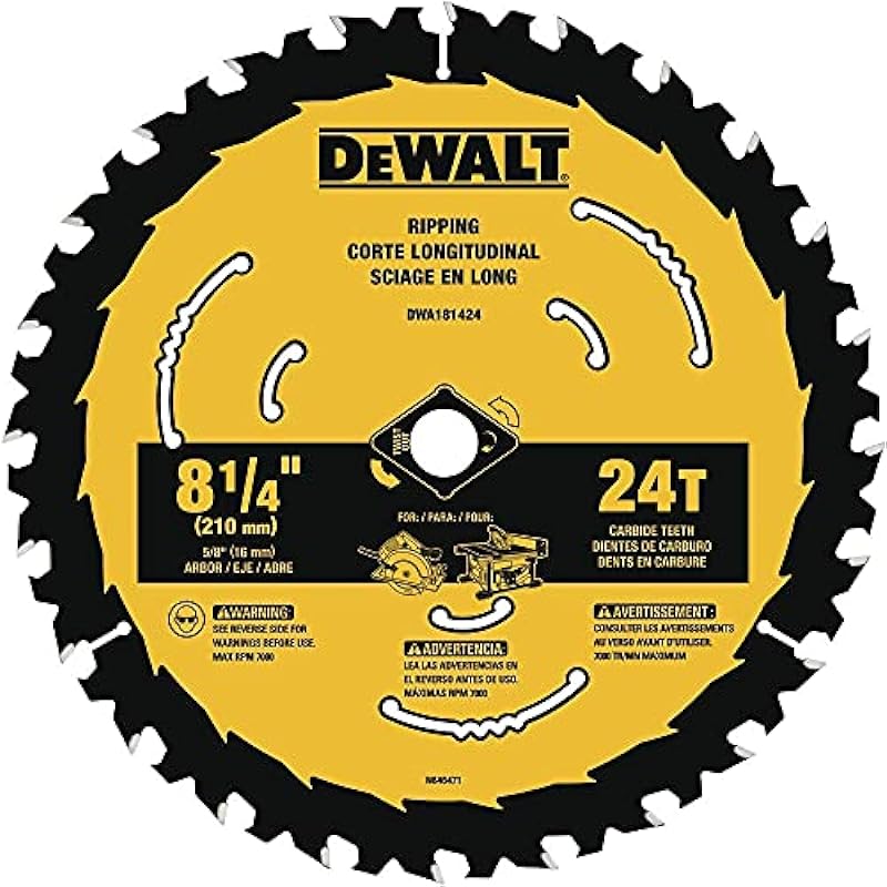 DEWALT Circular Saw Blade, 8 1/4 Inch, 24 Tooth, Framing & Ripping (DWA181424)