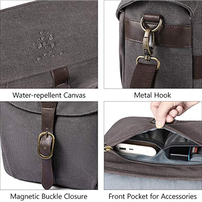 Camera Bag, BAGSMART SLR DSLR Canvas Camera Case, Vintage Padded Camera Shoulder Bag with Rain Cover for Women and Men,