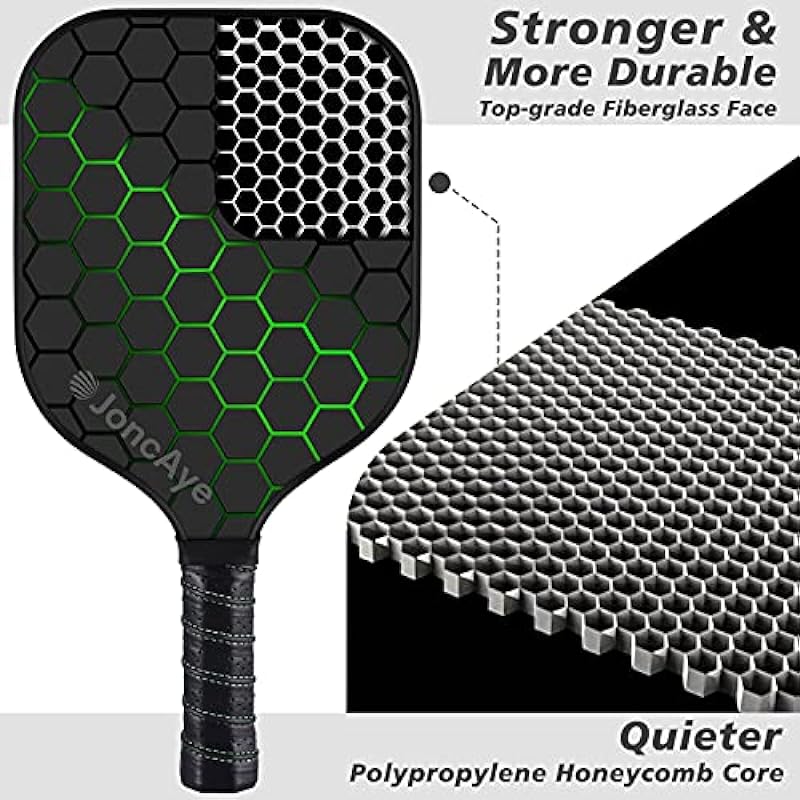 JoncAye Pickleball-Paddles-Set of 4 Rackets and Balls with Bag, Lead Tapes | Fiberglass Pickle-Ball Racquets and Accessories for Men, Women, Kids, Adults | Lightweight Raquette by USAPA Standard