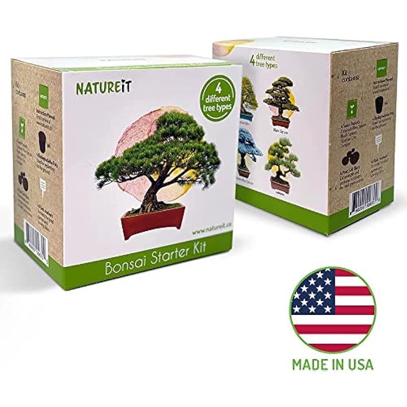 Bonsai Tree Seed Starter Kit – All You Need to Grow 4 Bonsai Trees from Seeds. All-in-One Indoor/Outdoor DIY Beginner Grow kit for Men & Women. Best Gift Idea for Mom and Dad who Have Everything