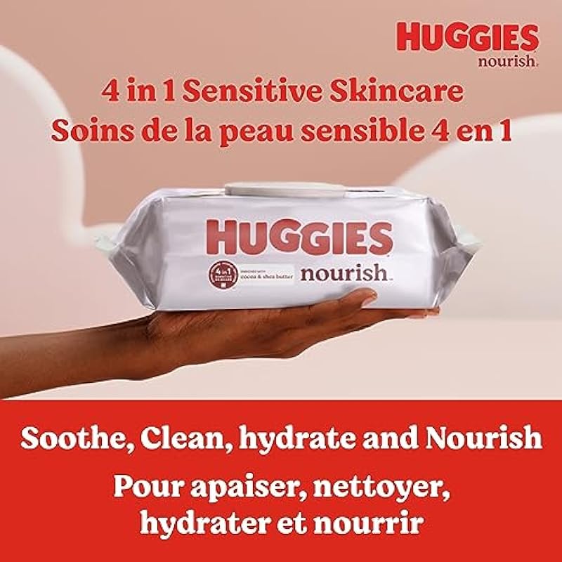 Huggies Nourish Scented Baby Wipes, 2 Push Button Packs (112 Wipes Total)