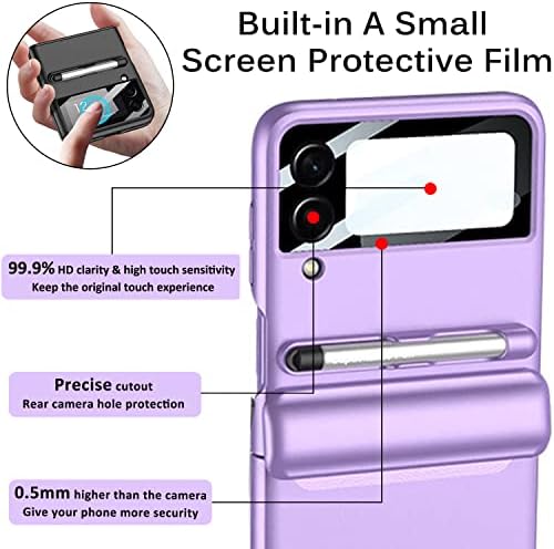 Miimall Compatible Galaxy Z Flip 3 Case with S Pen, Samsung Z Flip 3 Case with Magnetic Hinge, Z Flip 3 Case with Camera Lens Screen Protector Film for Samsung Galaxy Z Flip 3 5G (Purple)
