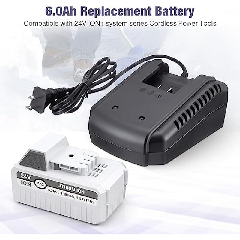 C D H 4000mAh 24VBAT-LTE Replacement Lithium-iON Battery+Fast Charger for Snow Joe 24V Cordless Power Tools Starter Kit Compatible with Snow Joe 24VBAT-LTE 24V ion+Models