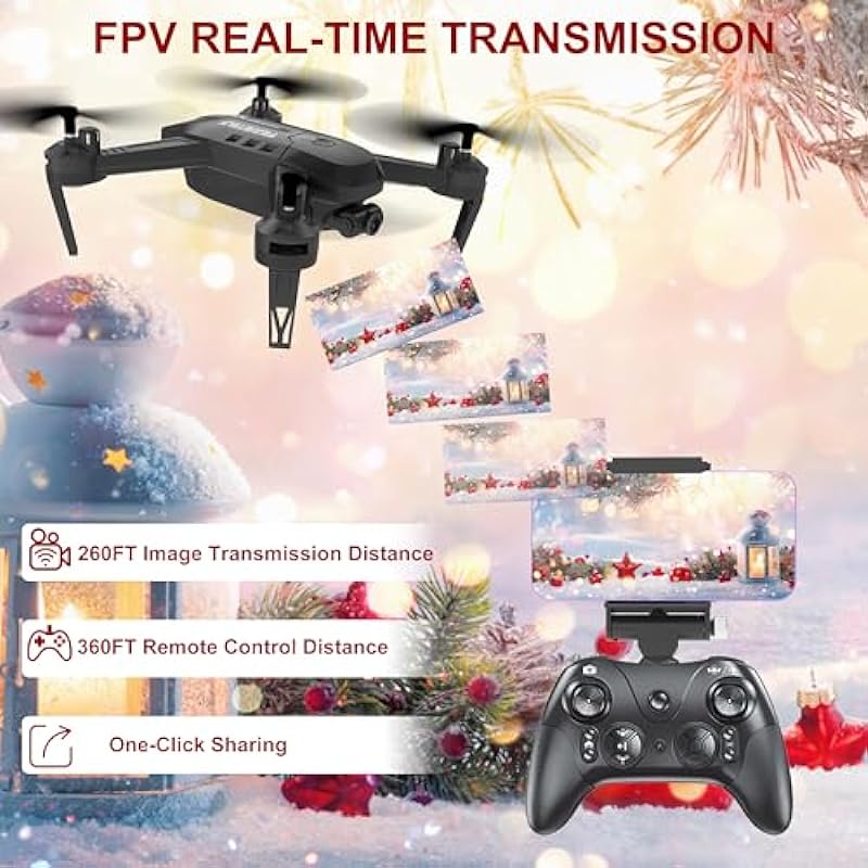 FERIETELF T6 Drone with Camera for Adults, 1080P HD Non-Folding Drone, FPV RC Drone with 30mins Flight/Live Video/ 3D Flip/App Control/One Key Take Off/Landing for Kids Beginners