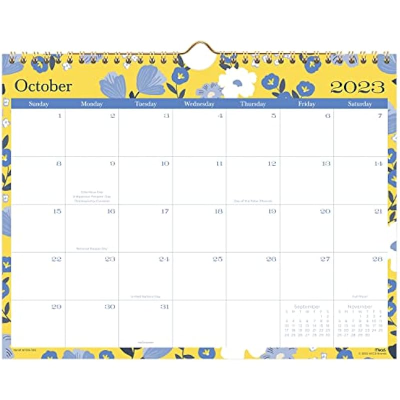 Mead 2024 Wall Calendar, Monthly, 11″ x 8-1/2″, Small, Caprice, Blue Floral (W1319-709-24)