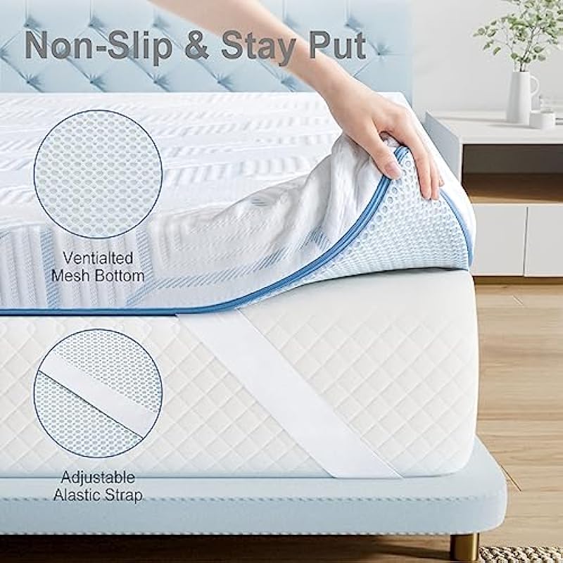 BedStory Mattress Topper, Memory Foam Mattress Topper Twin, 2 inch Gel Foam Topper with Breathable Cover, Pressure Relieving Ventilated Bed Mattress Pad in a Box CertiPUR-US Certified