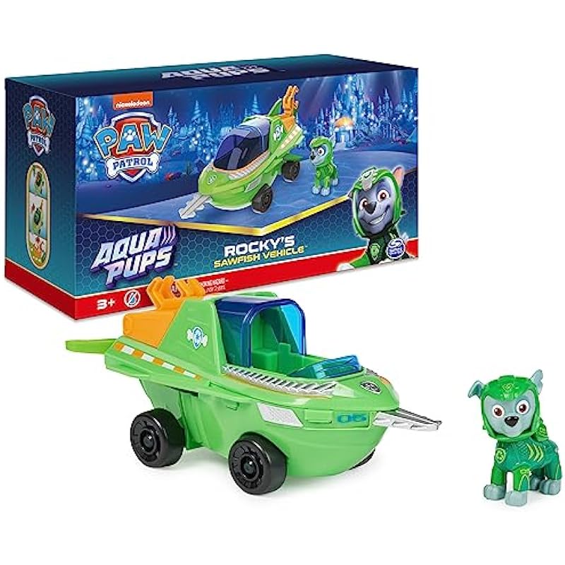 PAW Patrol Aqua Pups Rocky Transforming Sawfish Vehicle with Collectible Action Figure, Kids Toys for Ages 3 and up