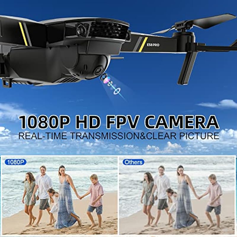 TEEROK E58 Pro Drones with 1080P Camera for Adults Kids, RC Quadcopter WiFi FPV Drone for Beginners, Gravity Sensor, App Control, One Key Start, Altitude Hold, 3D Flips, Toys Gifts for Girls/Boys, 2 Batteries