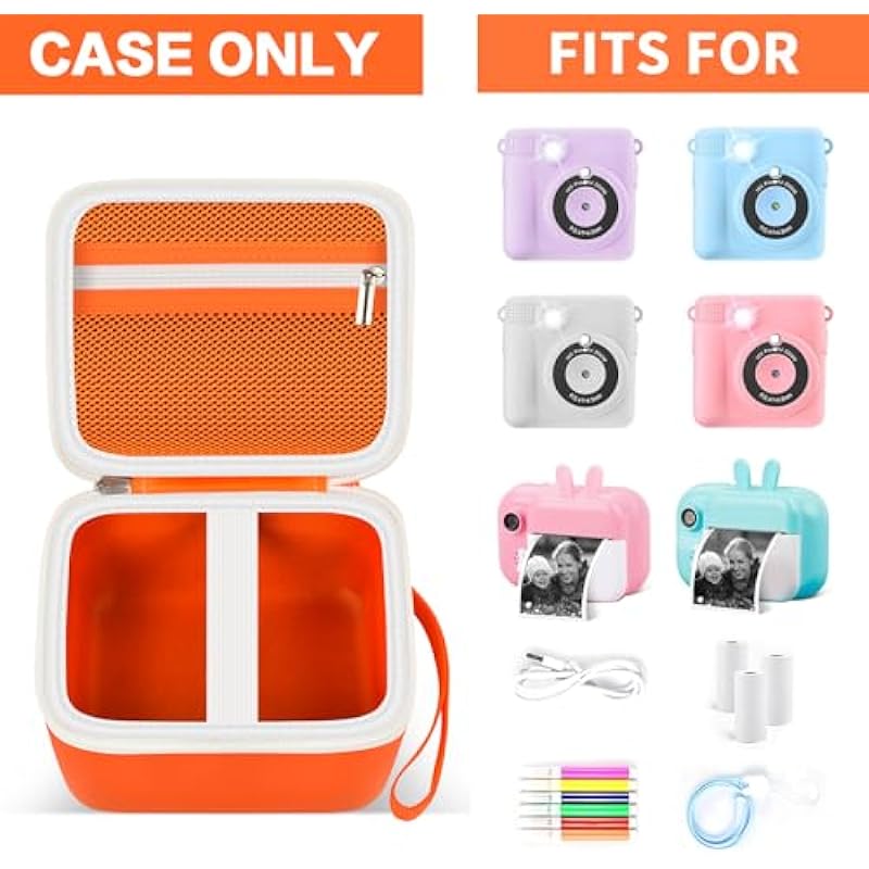 PAIYULE Kid Camera Case Compatible with Instant Camera for Kids Digital Video Cameras Storage Holder Bag for Girls Toddler Camera And Print Paper(Box Only) (Orange)