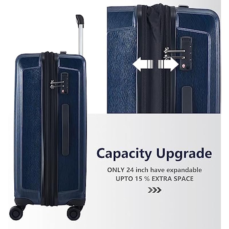 Luggage Set 2 Piece 20/24, 20″ Carry-on with Front Pocket & Expandable 24″ Luggage, ABS+PC Suitcase with Spinner Wheels, TSA Lock, YKK, Dark Blue