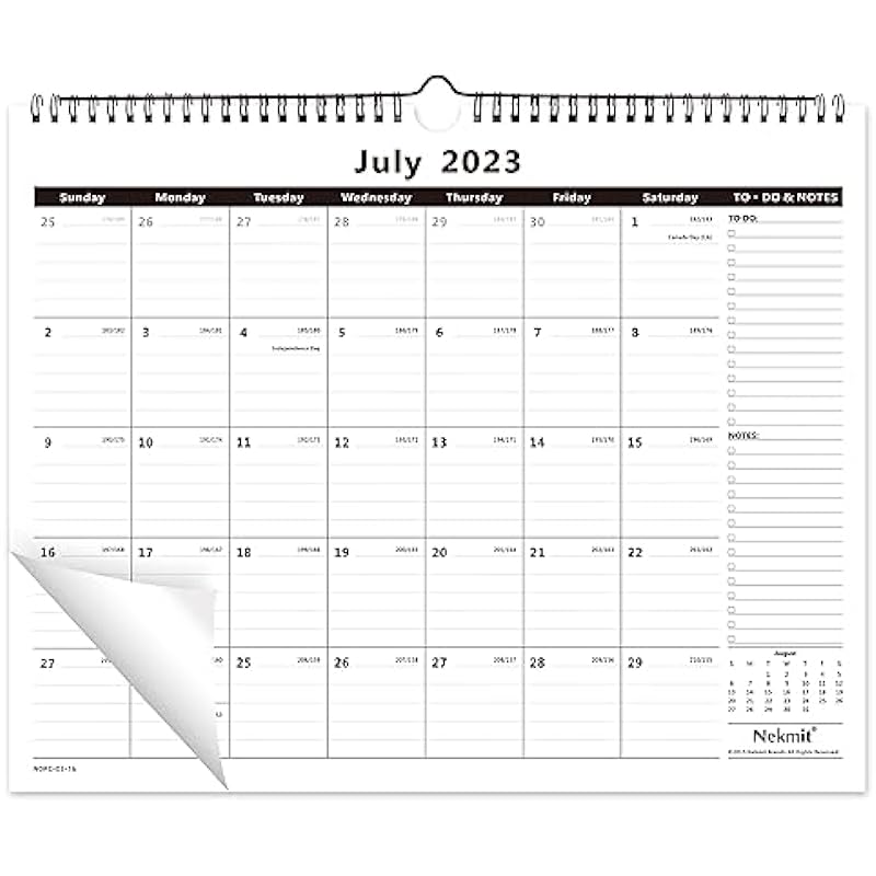 Nekmit 2023 Yearly Monthly Wall Calendar, Runs from Now Through Dec. 2023, 15 x 12 Inches, Wirebound, Black for Home School Plan, Study and Schedule