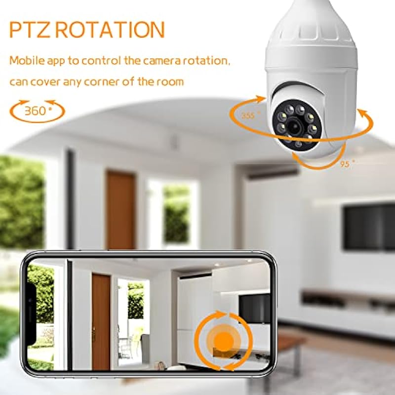 Light Bulb Camera 2 Packs , LED 360 Degree 2.4GHz WiFi 1080P Camera for Indoor,Support Super AI& Motion Detection, Mobile phone alarm,Two-Way Audio， for iOS&Android