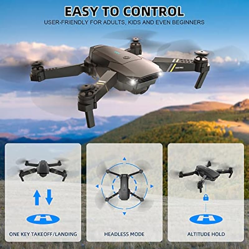 TEEROK E58 Pro Drones with 1080P Camera for Adults Kids, RC Quadcopter WiFi FPV Drone for Beginners, Gravity Sensor, App Control, One Key Start, Altitude Hold, 3D Flips, Toys Gifts for Girls/Boys, 2 Batteries