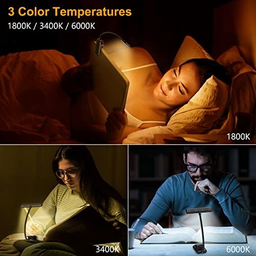 Gritin 19 LED Rechargeable Book Light for Reading in Bed with Memory Function- Eye Caring 3 Color Temperatures,Stepless Dimming Brightness,80 Hrs Runtime Lightweight Clip On Light for Book Lovers